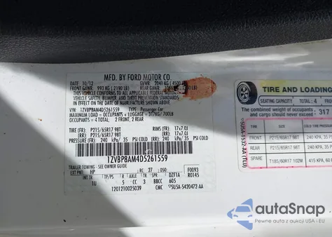 2013 Ford Mustang V6 z USA, uszkodzony, nr VIN 1ZVBP8AM4D5261559